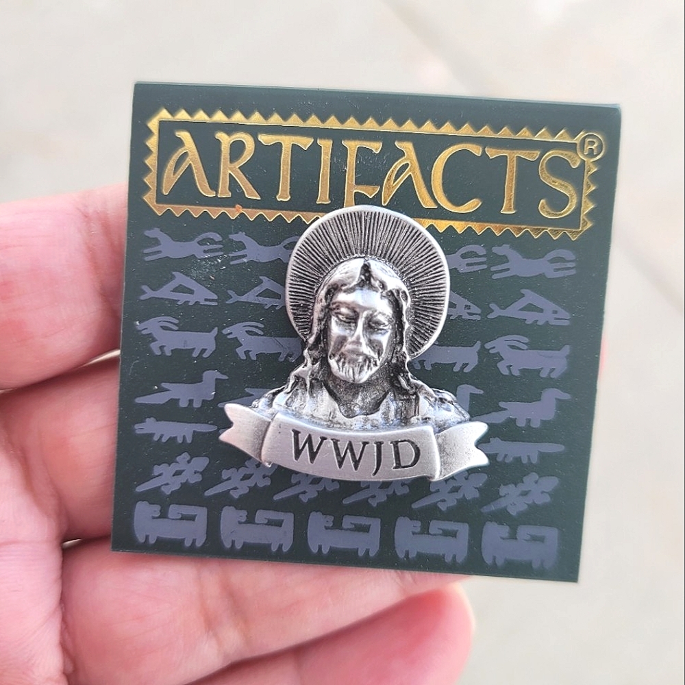 Vintage JJ Jonette Artifacts WWJD Pewter Tie Tack, Lapel, Hat Pin